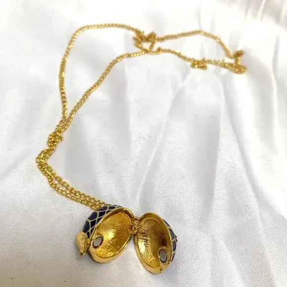 Cobalt Blue Enamel Painted Teapot Tea Pot Charm Pendant Yellow Gold-Tone - Picture 12 of 15